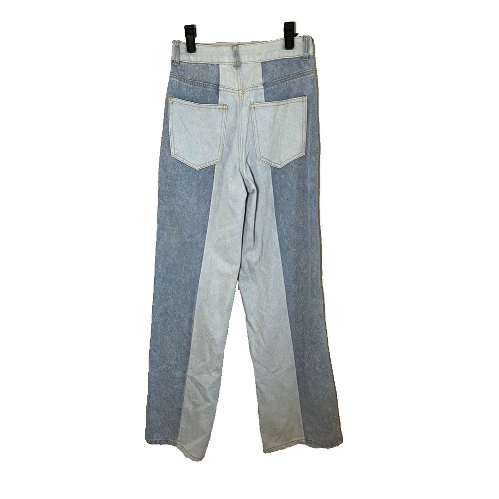 High Waisted Two Tone Wide Leg Denim Jeans 0 Boho Western Grunge Skater Retro